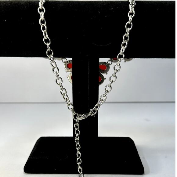 EUC New York & Company Red and Silver Statement Necklace Evening Cocktail Party - Picture 4 of 8